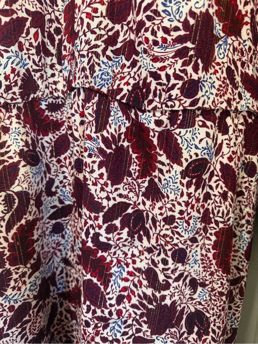 Ann Taylor Burgundy and Gold Floral V-Neck Maxi Dress Size L - Picture 2 of 6